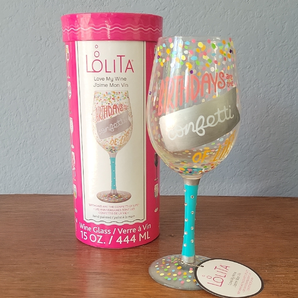 Lolita Multicolor Confetti Wine Glass with Turquoise Stem